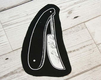 Razor patch - straight razor, sxe punk patch, straight edge patch, sweeney todd, goth goth, sew on patch, knife patch, hardcore blade patch,