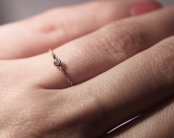 Diamond gold ring White Gold ring Yellow stone ring Natural stone ring Mini ring Engagement ring Womens ring Gift idea
