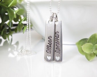 Mothers Day Gift for Mom - Name Tag Necklace for Mom - Silver Name Necklace Bar - Hand Stamped Name Necklace - Name Pendant - Free Ship