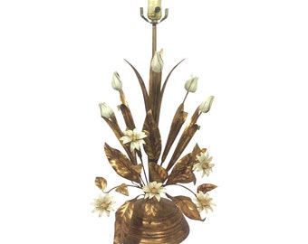 Italian Gilt Tole Floral Lamp
