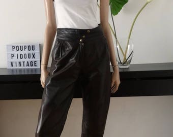 pantalon cuir marron taille haute taille 38 - uk 10 - us 6
