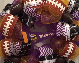 Minnesota Vikings Wreath, NFL Wreath, Deco Mesh Wreath, Vikings Decor, Vikings Wreath, football ribbon, any team.