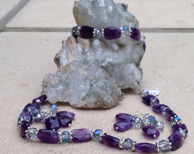 Amethyst necklace, amethyst & Swarovski crystal necklace, amethyst and silver, amethyst jewellery, silver necklace with amethyst beads