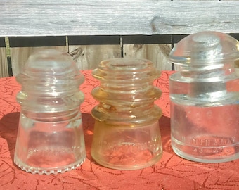 3 Glass Insulators, Small Insulators, Hemingray, Whitall Tatum Co