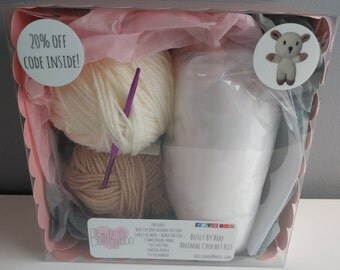 Lamby the Sheep Crochet Kit - learn to crochet, craft kit, amigurumi animals, cute, crochet patterns, make an animal, crafting, lamb, farm
