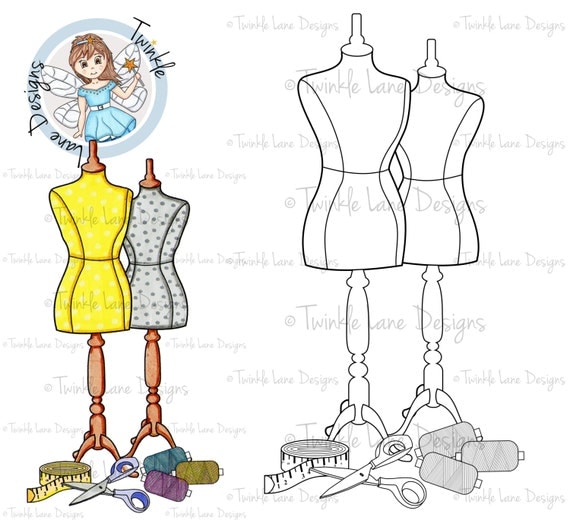 Mannequin, Digi Stamp, Fashion Clipart, Sewing, Printable, Papercraft, A5 Page, Fashionista Clipart, Buttons, Adult Colouring, Dressmaking