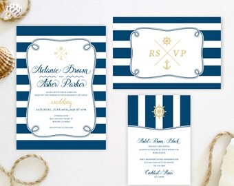 Nautical wedding invitation sets printed on white shimmer cardstock | Anchor wedding invitations | Beach themed wedding invitations