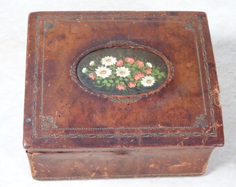 Austrian Leather Trinket Box with Flower Design