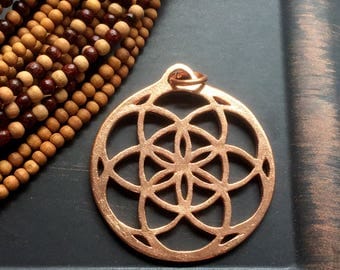 Seed of Life Flower of Life Large Copper Pendant Sacred Geometry Focal 38mm x 35mm FB1052
