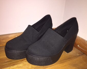 Black Canvas Platform Heels