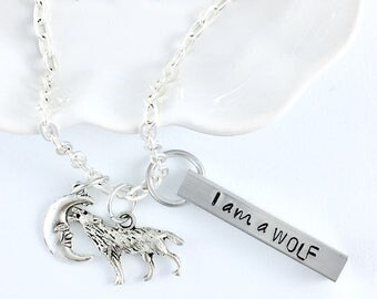 Wolf pendant crescent moon necklace, Wolf necklace for men, Wolf jewelry moon choker, Moon crescent necklace, Howling wolf gifts