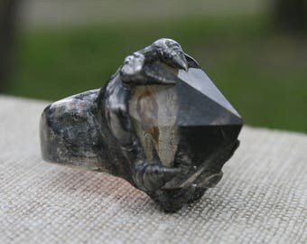 CRYSTAL ring, SIGNET ring, crystal point signet, men ring, quartz point mens ring, ring for him, COPPER band, handmade ring, rustic ring
