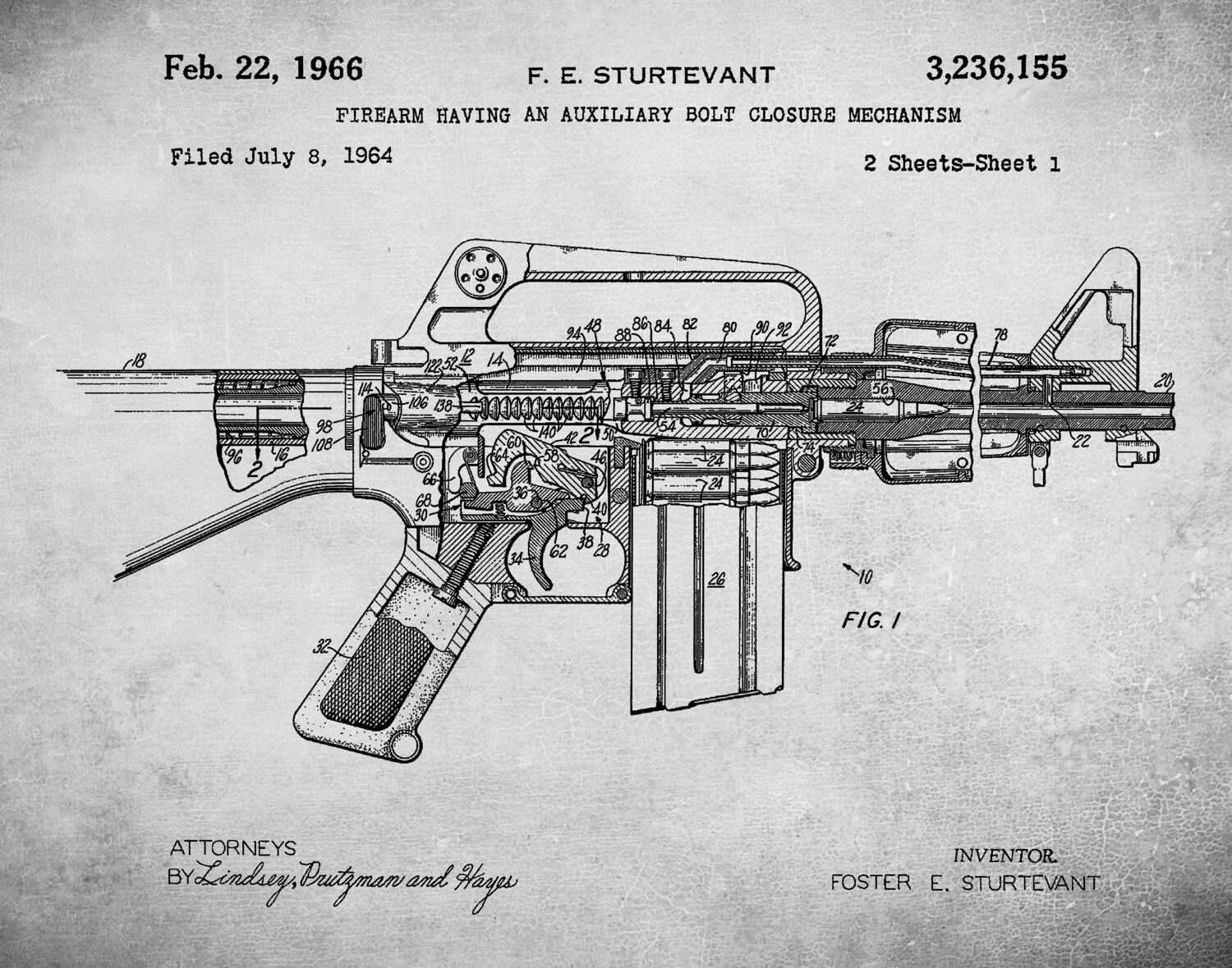 1966 M-16 Rifle Patent Print AR15 Vers #2 - Art Print - Poster - Fire ...