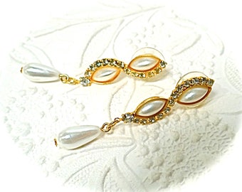 Vintage Pearl Earrings Pearl & Rhinestone Earrings Vintage Jewelry Bridal VA-249