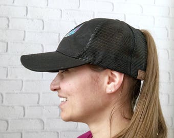 Monogrammed Hat - Ponytail Hat - Bun Hat - Messy Bun Hat - Personalized Hat - Messy Bun - Gift For Her - Monogrammed Baseball Hat - Gift