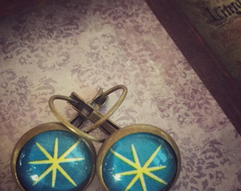 Bright blue 'starburst' drop earrings