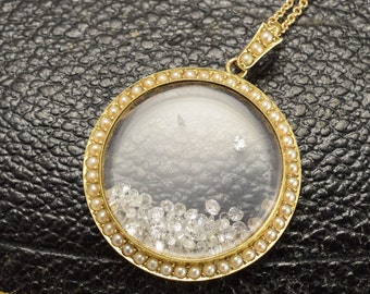 Victorian Diamond and pearl Shake it Locket in 15ct Gold