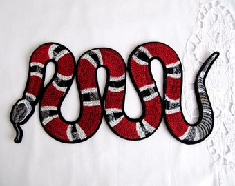 SALE!!! Sarmal Iron On Snake,RED Snake Patch ,Embroidered Snake Patch,Iron On Snake,Black striped Snake,Costume Embellishment 11''x 5''