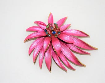 Pink Floral Brooch Large Metal Flower Pin