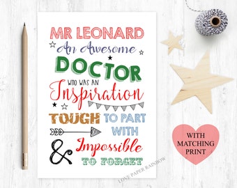 doctor retirement card, doctor retirement, retirement gift, retirement print, personalised doctor retirement, custom doctor retirement