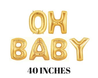 OH BABY Balloons | 40" Gold Foil Letters | Baby Shower Decorations | Gender Reveal | Baby Shower Balloons | Oh Baby Balloons | Gold Letters