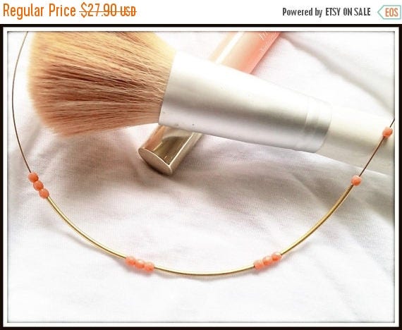 Free Shipping - Peach Gold Necklace, Gold Bar Necklace, Minimalist Coral Necklace, Simple Womens Necklace, Classic Bar Necklace, Delicate Pe
