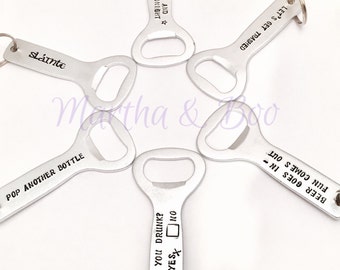 Personalised bottle opener, hand stamped, customised keyring, beer related, custom bottle opener, wedding favour, festival, camping, alcohol