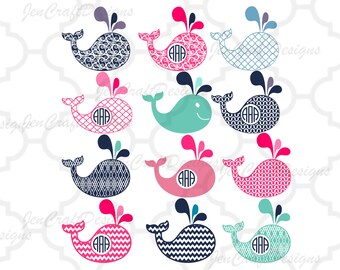 Whale Monogram Frame SVG Fish SVG Cut Files for Cricut and Silhouette, Vinyl Cutters Cutting Files,Svg,Dxf,Eps,png,Ai
