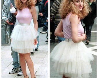 Carrie Bradshaw Tutu Tulle Skirt 3 layer Ivory Midi Sex and