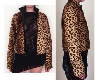 Vintage Leopard Jacket - Faux Fur Cropped Jacket - Reversible Jacket - Cheetah Print Jacket - Furry Jacket - 90's Jacket - Grunge