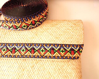 Cotton woven boho trim - Tribal ethnic woven ribbon 30 mm - Cotton jacquard ribbon - Southwest Tex-Mex Ribbon - Bohemian colorful trim