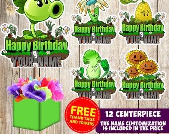 12 Plants Vs Zombie centerpieces, Plants Vs Zombie printable centerpieces, Plants Vs Zombie party supplies, Plants Vs Zombie birthday