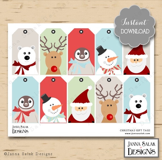 Printable Christmas Gift Tags / Hanging Favor Tags Cute Party
