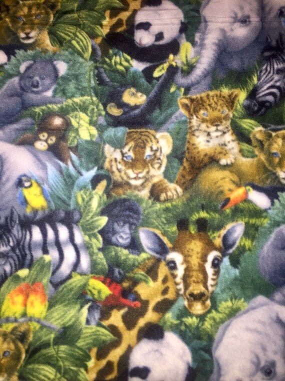 Jungle Baby Animals Fleece BlanketWildlife No Sew
