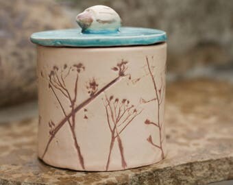 Floral sugar Bowl Honey jar Salt cellar Salt box Kitchen decor Pottery canister Lidded container Turquoise gift Salt keeper Honey dipper Jam