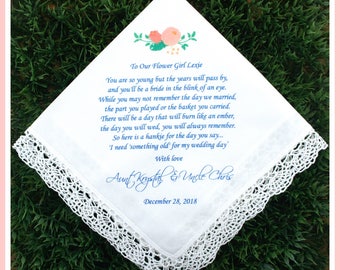 Wedding handkerchief-Flower Girl Gift from the Bride-PRINTED-CUSTOMIZED-Wedding favor-Bride Gift to Flower Girl hankies-Wedding Gift