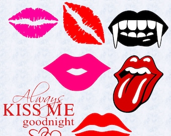 Kiss svg,lips svg,mouth svg,vampire teeth svg,vampira mouth svg,rolling stone tongue svg, clipart,dxf,vector, cut files,cricut,silhouette