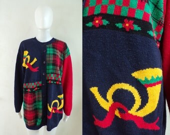 40%offAug18-21 izod holiday sweater size 2X/3X, 80s button down cardigan ugly christmas sweater, 1980s womens plus size sweater jumper