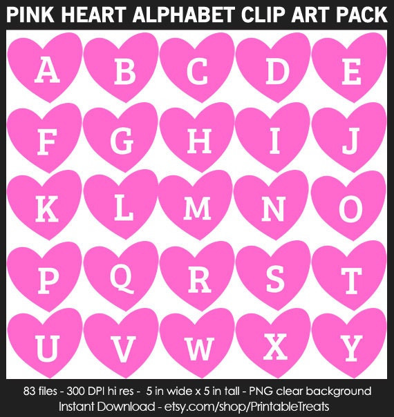 Pink Heart Alphabet Clipart Pack Commercial Use