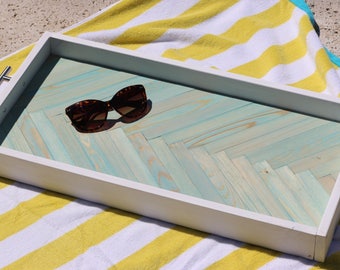 Handmade Herringbone 12" x 24" Wood Serving Tray