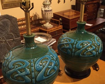 Pair of mid century ceramics table lamps