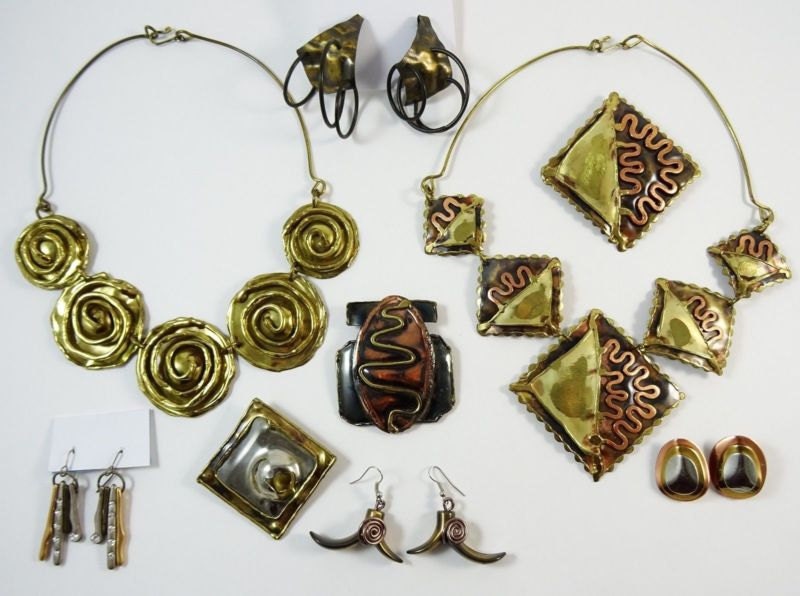 Lot of Vintage Brutalist Jewelry Mixed Metal Art Necklaces