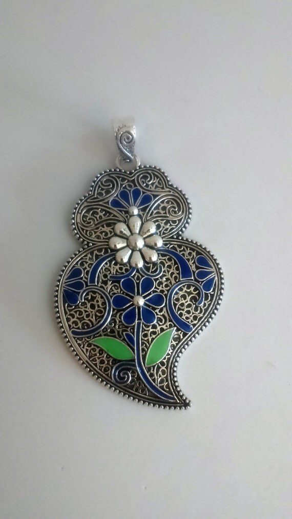 Filigree pendant silver portuguese 8,5 cm charm heart flower findings ...