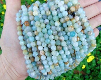 6mm Faceted Light Blue Amazonite Beads, 16" strand, | Gemstone Beads | Wholesale Stone Beads | Mala Beads | Multi Color Amazonite | #R6F-005
