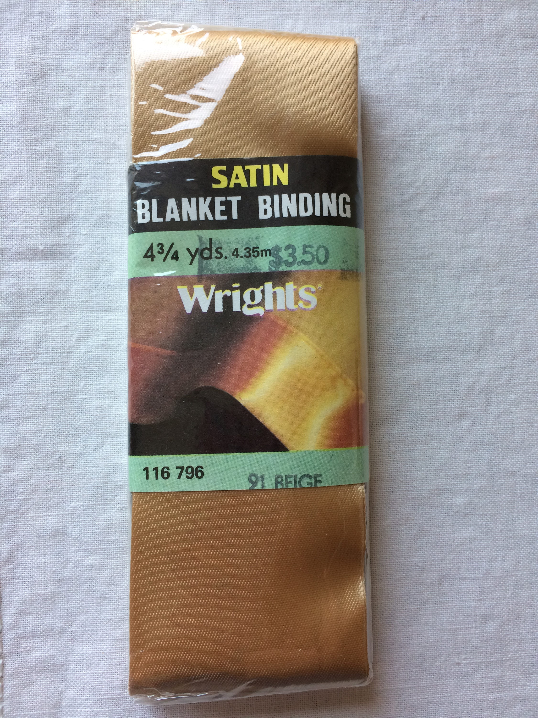 Vintage 1986 New Satin Blanket Binding Beige 2" wide x 43/4 yards long