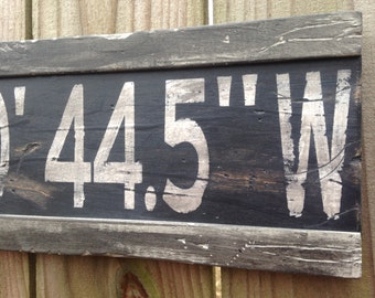 Personalized Latitude Longitude Sign/Custom Longitude Latitude Sign/GPS Coordinates/Wood Coordinates/Gray Latitude Sign/Housewarming Gift