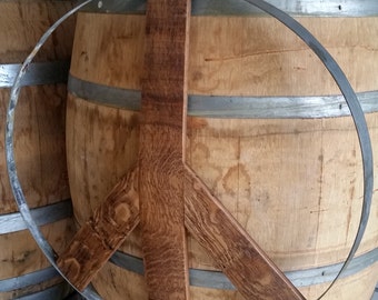 Rustic Barrel Ring Art "PEACE" made from Paso's French Oak Wine Barrel Rings