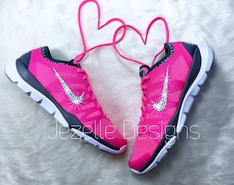 SALE! Bling Nike Shoes in Hot Pink - Swarovski Nike Flex Supreme TR3 - Women's Nike Swarovski Shoes - Glitter Kicks Nike - Bling Sneakers