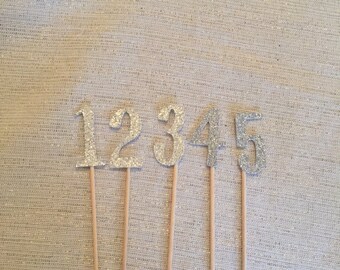 12 Glitter #1 Cupcake Toppers, Birthday Party