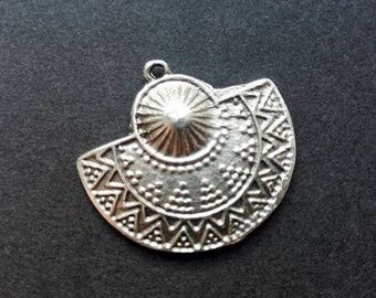 Antique Silver Plated Zamak Pendant, Aztec Design Pendant, Matte Silver Plated Pendant, Ethnic Semi Circle Pendant, Earrings Supplies